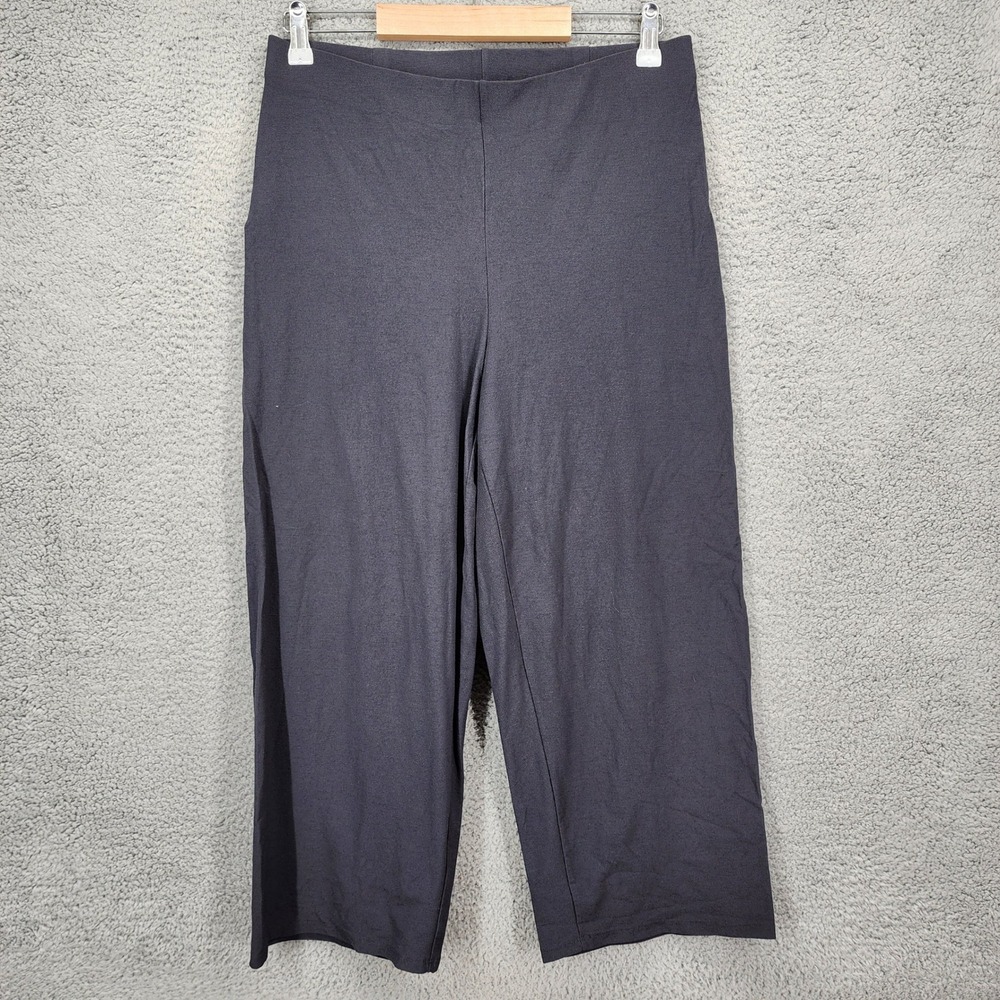 Eileen Fisher Gray Viscose Stretch‎ Jersey Cropped Wide Leg Pants Womens Medium